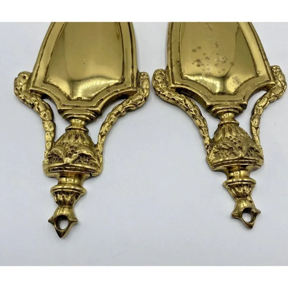 Vintage Virginia MetalCrafters Brass Wall Sconces Candle Holders Set Regency